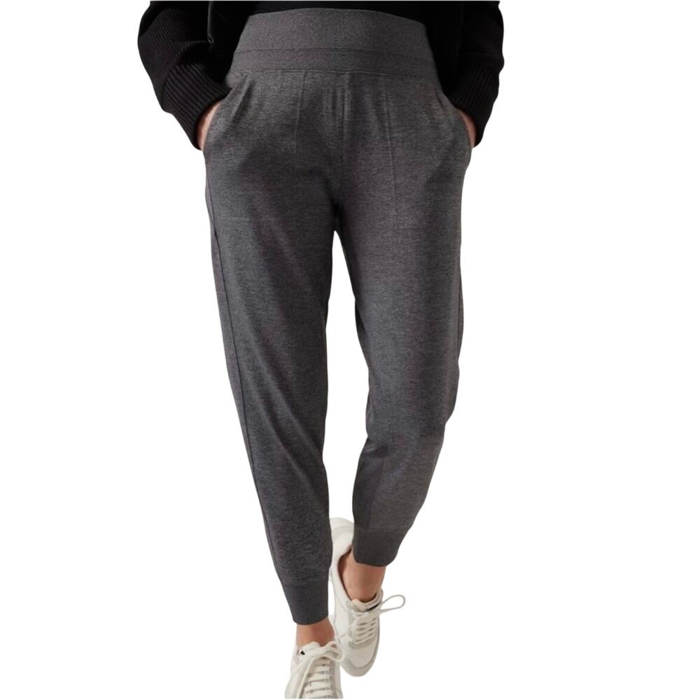 Athleta Venice Jogger High Rise Heather Gray Black Zip Pockets Women's XS